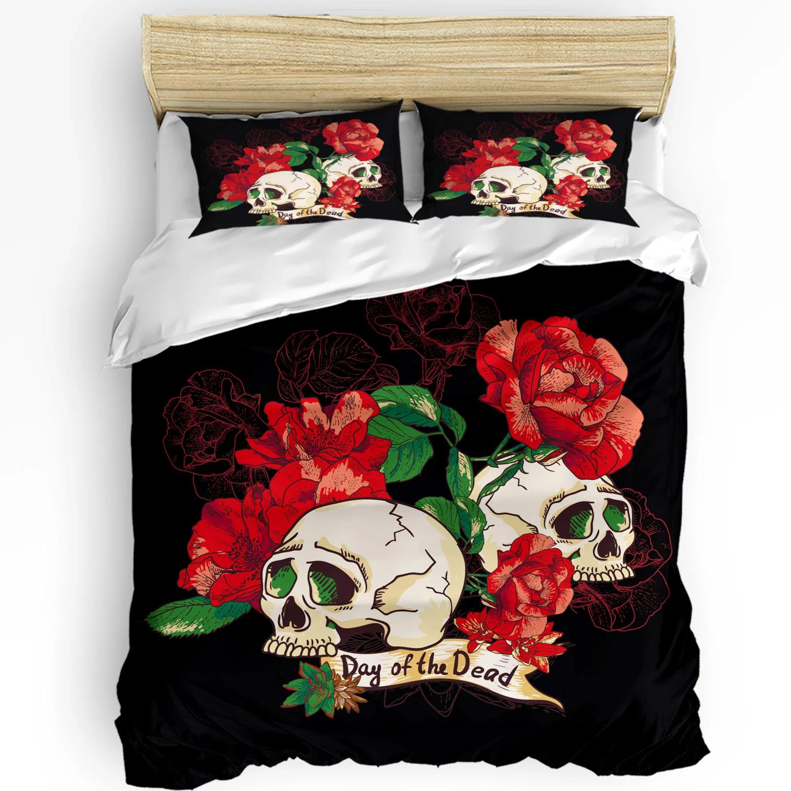 Red Rose Mexico Skull Bedding Set 3pcs Boys Girls Duvet Cover Pillowcase Kids Adult Quilt Cover Double Bed Set Home